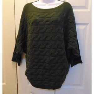 Andrea Jovine Women's Pullover Sweater - Green XL -Cable Knit -  Batwing Sleeve